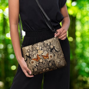 Autumn Butterfly Fall Lace Print Crossbody Bag, Clutch Purse, Cottagecore, Boho Inspired, Gift for Her