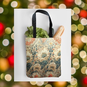 Ivory and Teal Paisley All Over Print Tote Bag, 15&quot;x15&quot;, Gifts for Her, Artsy, Aesthetic, Cottagecore Bag, Boho Shopping Bag, Autumn Vibes