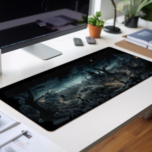 Cursed Graveyard Mouse Mat, 36x18, Deskpad, Haunted Mat, Skull Cubicle Decor, Detailed Boss Mousepad, Intricate Mousemat, Manager Gift