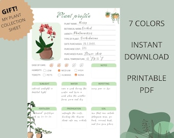Pflanzenporträt, Pflanzenpflege-Tracker, Pflanzenprofil bunt zum Ausdrucken, Zimmerpflanze, Zimmerpflanzen, Zimmerpflanzenplaner, PDF-Download