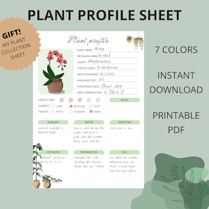 Plantprofiel, plantverzorgingstracker, plantprofiel kleurrijk afdrukbaar, kamerplant, kamerplanten, kamerplantplanner, pdf-download