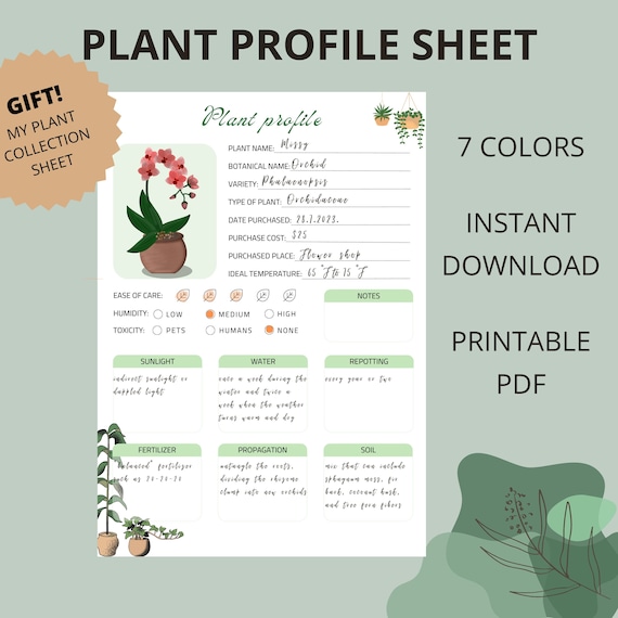 Plant Profile, Plant Care Tracker, Plant Profile Colourful Printable, House Plant, Indoor Plants, Houseplant Planner, PDF Download