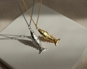 925k 3D Movable Fish Necklace | Tiny  Silver Fish Necklace | Sea Lover Necklace | Fish Lover Necklace | Handcrafted Artistry for Ocean Lover