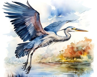 Imágenes prediseñadas de garzas en acuarela, imágenes prediseñadas de garzas azules, arte de aves para guardería, papel digital, manualidades, creación de tarjetas, diario B4