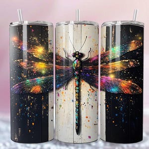 Dragonfly Tumbler Wrap PNG 20oz Skinny Watercolor Sublimation Design Instant Download Printable Template Waterslide Print FTD2