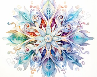 Imágenes prediseñadas de copos de nieve en acuarela, 12 hermosas y únicas imágenes JPG de alta resolución, descarga instantánea, tarjetas, pósteres, decoración invernal para el hogar, arte.