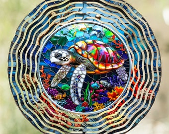 Sea Turtle Wind Spinner PNG Fishes Coral Reefs Ornamental Fishes Wind Spinner Design Sublimation Template PNG, Summer Download 2A