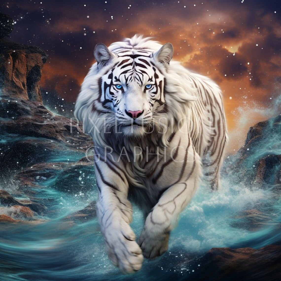 Fantasy White Tiger Clip Art, 16 JPG High Quality Quality, 300 DPI ...