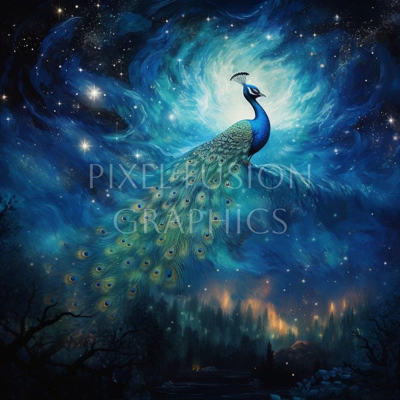 Blue Peacock Clip Art Bird Clipart, Fantasy Mystical Peacock Figurine