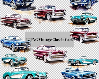 Vintage Oldtimer Clip Art Sammlung von 1957 bis 1964, Chevy Bel-Air Chevy Corvette Ford mustang 300 DPI, Instant Download Set 2