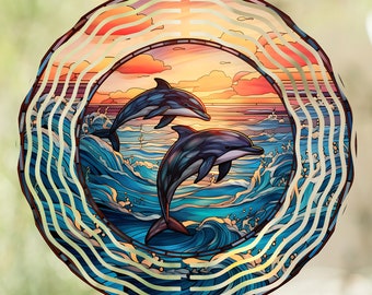 Dolphins Wind Spinner PNG, Spring Wind Spinner Sublimation Design, Garland Wind Spinner Sublimation Template PNG, Sea Summer Dolphins D02