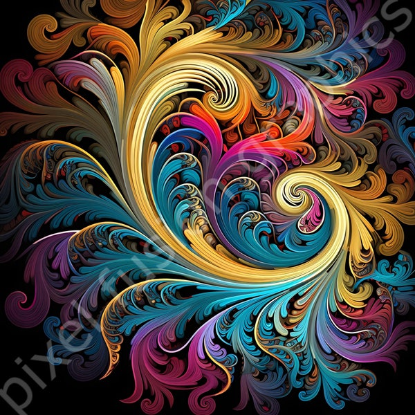 Fractal Clip Art Images Clip Art, 12 High Resolution, 300 DPI Instant Download Images, Mandelbrot fractal, 02