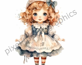 Vintage Dolls Clipart, 15 PNG High Quality Resolution, 300 DPI, Instant Download Files