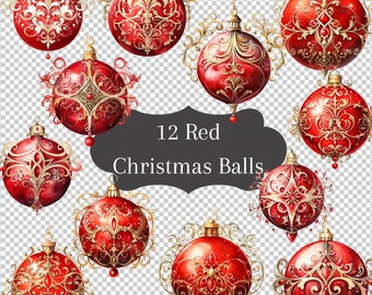 PNG Red and Golden Christmas Ball Images, 12 High Quality Resolution Files, 300 DPI, Instant Download, Sublimation, notepads, and much more