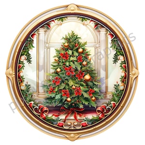Victorian Christmas Clip Art Round PNG Christmas Ornaments Snowman Christmas Tree Cardinal High Quality Resolution