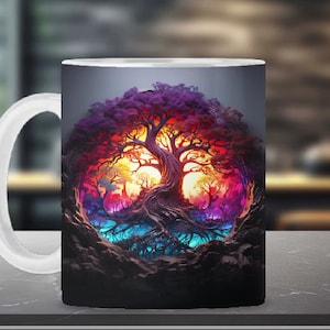 3D Tree of Life Inspired Seamless Wrap File 11oz. and 15 oz. Mugs High Quality Resolution Files, 300 DPI, Instant Download 01