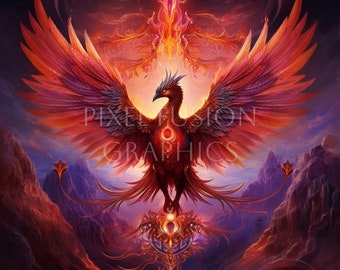 Phoenix Clipart, Fantasy Clipart, Mythical Fire Bird, Digital Download, Sublimation Designs, Junk Journal, Paper crafts, Game Trading Cards