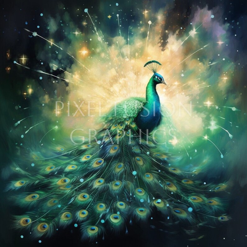 Blue Peacock Clip Art Bird Clipart, Fantasy Mystical Peacock Figurine