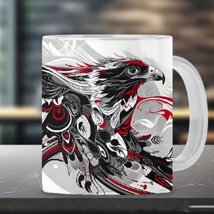 Eagle Mug Wrap Sublimation 11oz & 15oz Mug Template, Native Art Mug Wrap Template Sublimation Design PNG Seamless Eagle Digital Download HE6