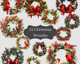 Traditional Christmas Greenery Clip Art, PNG Digital Images Download,  Classic Christmas, Festive Winter Wreaths