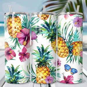 Seamless Tropical Pineapple Tumbler PNG Wrap 20oz Skinny Tumbler Sublimation Design Fruits Tumbler Design Summer Vibes Tumbler FP1A