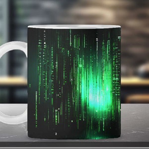 Matrix Code Seamless Mug Wrap Datei 11oz. und 15 Unze. Virtuelle Realität Becher Computer Techniker Geschenk für Boss Geek Becher, FFMC1