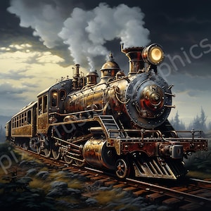 Trains Clipart Train Graphics Steampunk Locomotive Clipart Downloadable Train Art