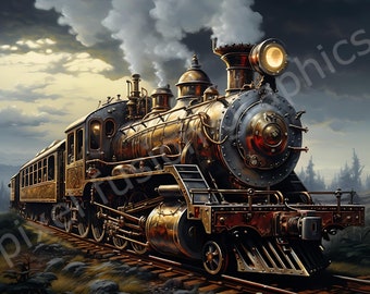 Züge Clipart Zug Grafiken Steampunk Lokomotive Clipart Herunterladbare Zug Kunst