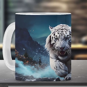 White Tiger Sublimation Clip Art, 4 High Quality Resolution Graphics, 300 DPI, Seamless Wraparound 11oz. and 15 oz. Mugs, Instant Download
