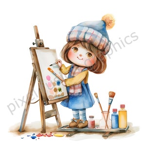 Pintora, dibujante, ilustrador, dibujante, animador, acuarelista, retratista, artista de cómics, dibujo animado, acuarela, niñas, clip art PNG
