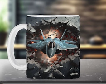 3D Kampfjet Loch in einer Wandverpackung 11 Unzen 15 Unzen Becher Nahtlose Sublimation Design Becher Vorlage PNG Sofortiger digitaler Download 01