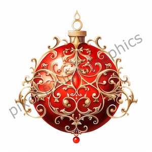 Red and Gold Christmas Baubles Clip Art Classic Christmas Ornaments Clipart  Memory Books Junk Planners Journals Scrapbooks Planners Cards