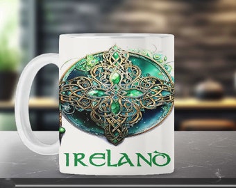 Keltischer Knoten Schild Becher Wrap Sublimation 11 Unzen und 15 Unzen Becher Vorlage Irland Becher Sublimation St. Patrick&#39;s Design Irish Mug Wrap Template PNG