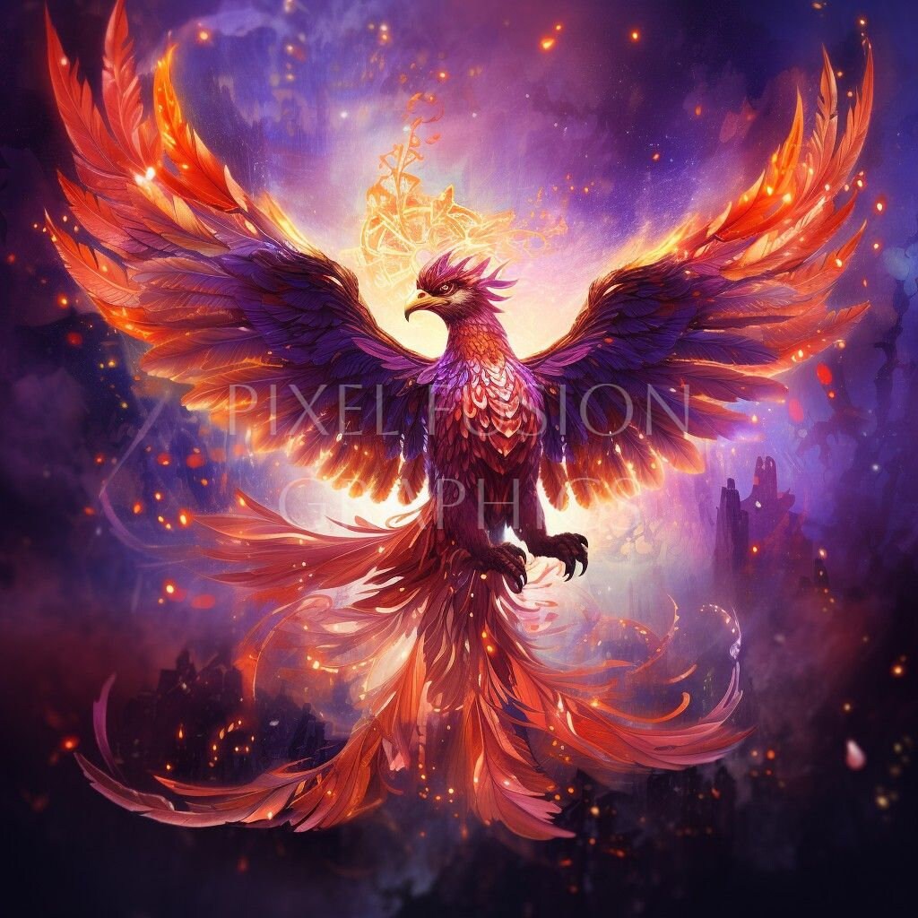 Phoenix Clipart, Fantasy Clipart, Mythical Fire Bird, Digital Download ...