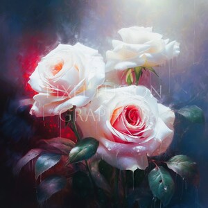 ミスティ ローズ クリップ アート 油絵、花の油絵アートワーク、ロマンチックな壁アート、ソフト カラーの装飾、ファイン アート フラワー、春のパステル ブルーム アート、FR1