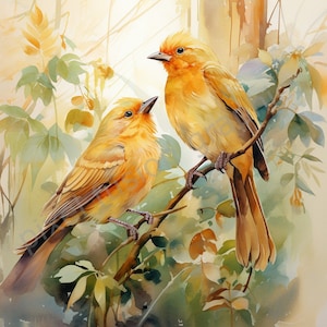 Songbird Yellow Bird Clipart Set Watercolor Songbird Clip Art Bird Illustration Instant Download New World Warble Bird BSB1