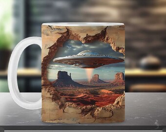 3D UFO Hole in a Wall Wrap 11 Unzen & 15 Unzen Becher Nahtlose Sublimation Design Becher Vorlage PNG Alien Inspiration Sofortiger digitaler Download 04