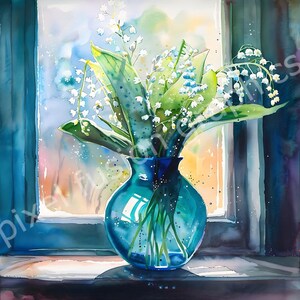 スズランのクリップアート 水彩画 誕生月の花 カラフルな誕生花 デジタルペーパー ジャンクジャーナル カード作り スクラップブッキング