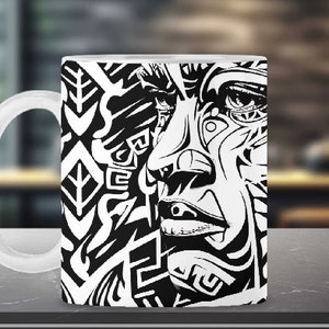 Native Warrior Mug Sublimation, Seamless Wraparound 11oz and 15oz Mugs, 2 High Quality Resolution Graphics, 300 DPI, Instant Download MW01