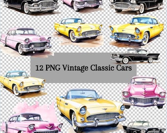Oldtimer Clip Art, Oldtimer, PNG Autos, Cadillac, Ford Thunderbird, Chrysler Cars Sublimation PNG, Oldtimer Png Set 1
