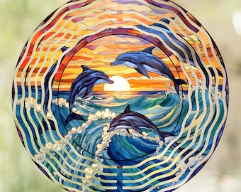 Dolphins Wind Spinner PNG, Spring Wind Spinner Sublimation Design, Garland Wind Spinner Sublimation Template PNG, Spring Download 01