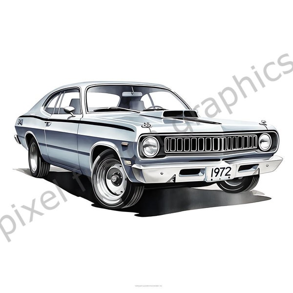 Light Blue  1972 Plymouth Duster Clip Art Collection PNG Vintage Classic Cars Clip Art   High Quality Resolution, 300 DPI, Instant Download