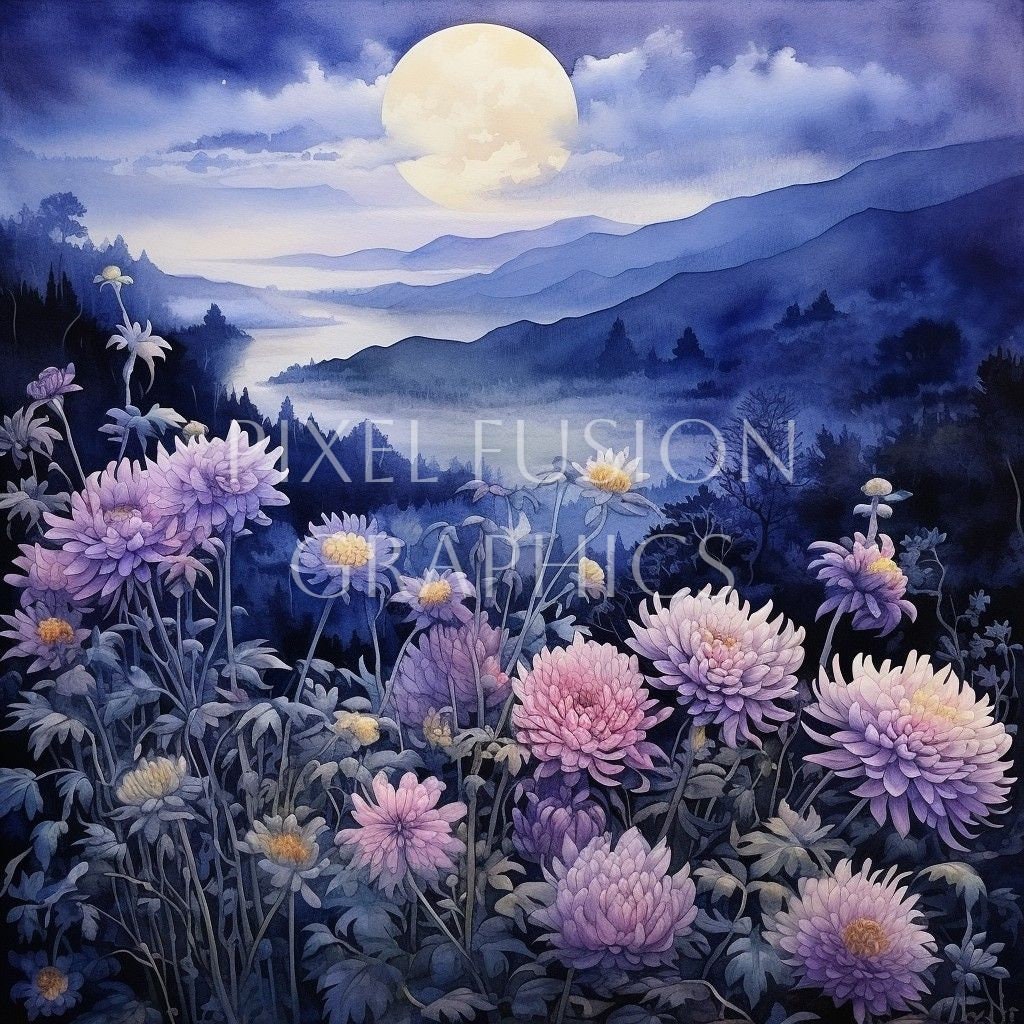 12 Chrysanthemum Flower Watercolor November Birthday Flower Clip Art