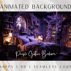 Animated Background for Zoom, Purple Gothic Bedroom, Stream Overlay, Seamless Loop Background, Vtuber Background, Digital Backdrop