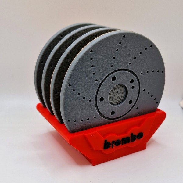 Ensemble disque et pied à coulisse avec logo Brembo et support