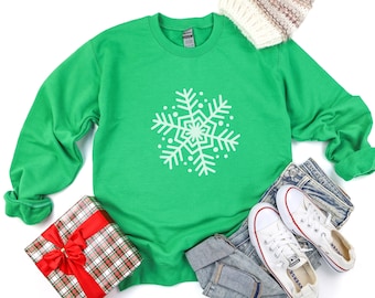 Snowflake Chic: Cozy Single White Snowflake Sweatshirt for Christmas