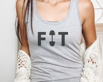 Fit & Strong: Workout Tank Top with Barbell Design - Fitness Apparel for Women