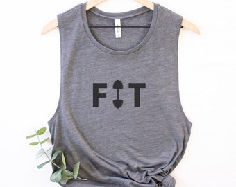 Fit & Strong: Workout Tank Top with Barbell Design - Fitness Apparel for Women