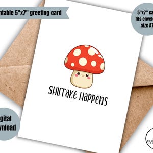 numérique adulte humour calembour carte imprimable shitake arrive carte de voeux vierge minimaliste carte encourageante pour ami collègue jeu de mots champignon