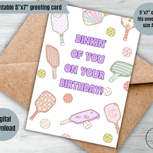 digital pickleball lovers birthday card dinking of you on your birthday instant download funny pickleball printable birthday card gift
